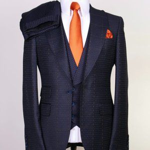 Men's wine purple checked single button 3pcs suit
